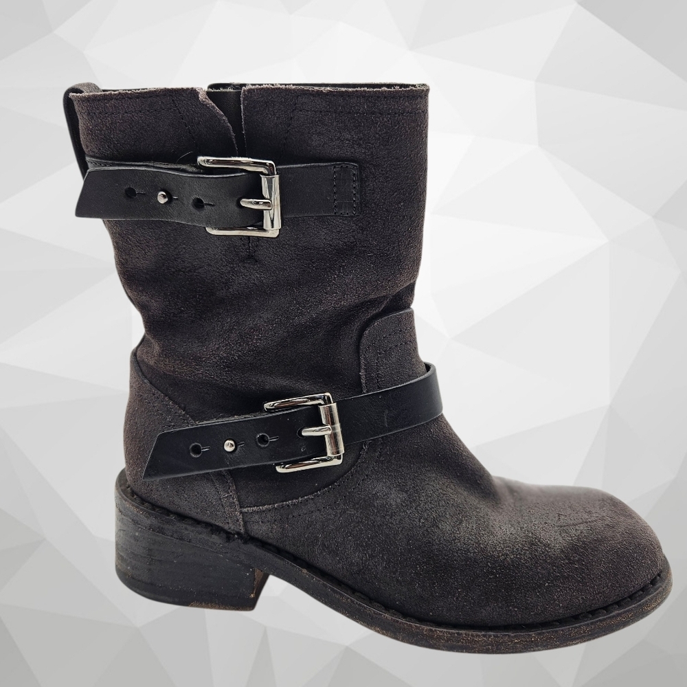 Rag & Bone Women's Distressed Suede Moto Boots Size 6.5 Faded Black